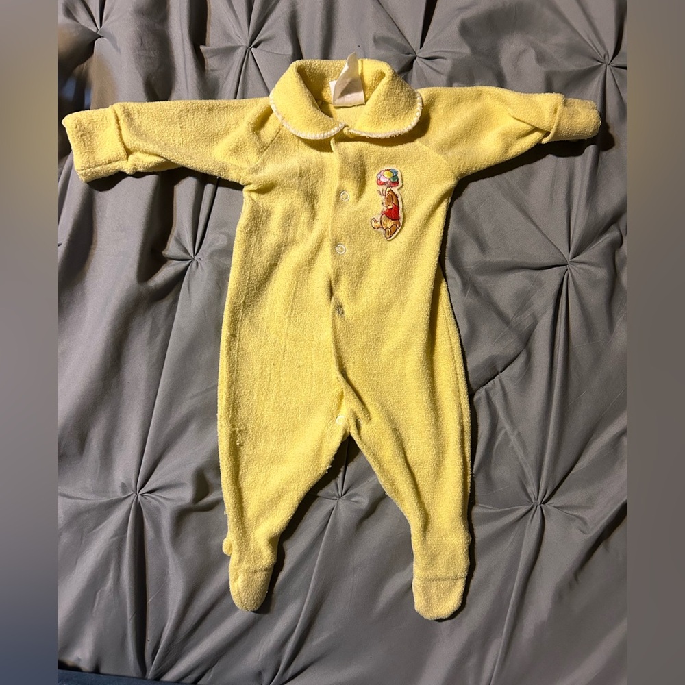 Vintage Disney‎ Winnie The Pooh Jump Suit One Piece Yellow Size 0-6 Months